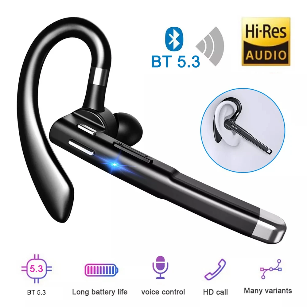 Wireless Bluetooth 5.3 Headphones Single Driving Headset with Mic Noise Cancelling Handsfree Earphones Business Driving Earbuds