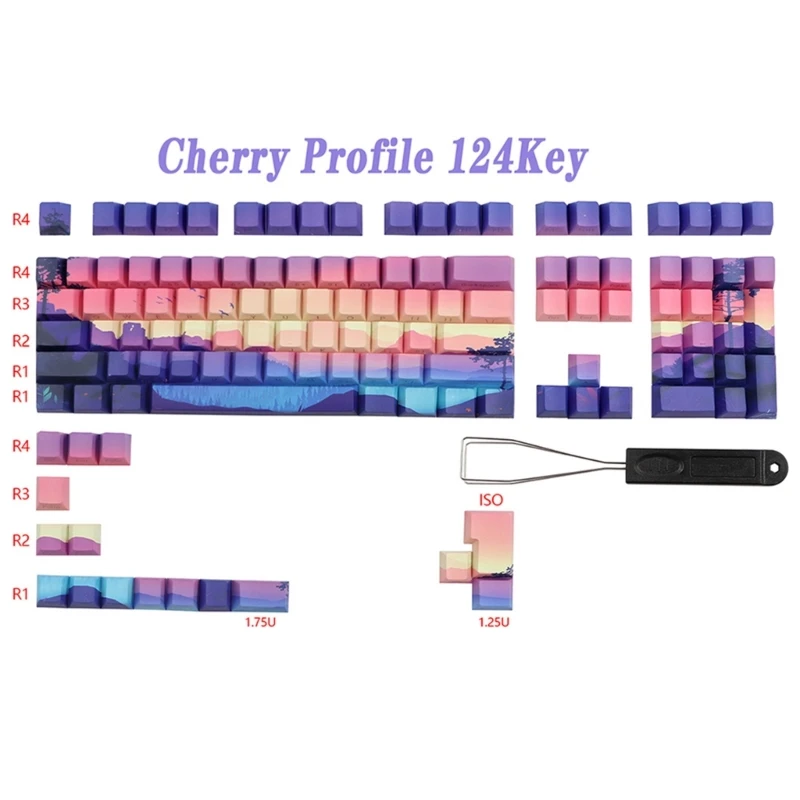 

Double Shot PBT Keycaps 124 Keys Purple Dreamland Custom Keycap Set Dye Sub Backlight For MX