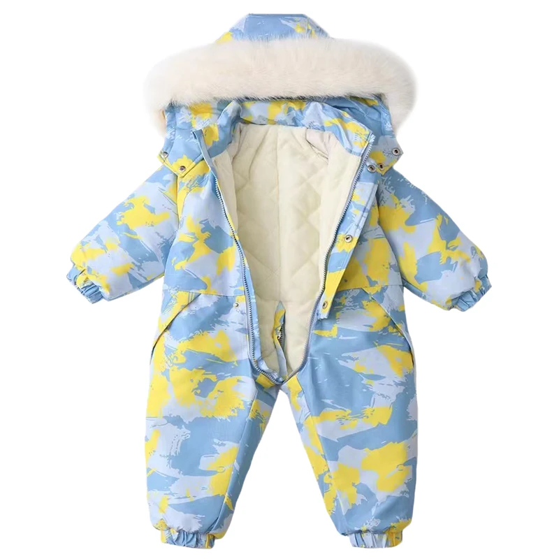 Baby Winter Ski Suit Thicken Baby Jumpsuit Warm Children Clothing Set Waterproof Hooded Boys Overalls Girls Snowsuit