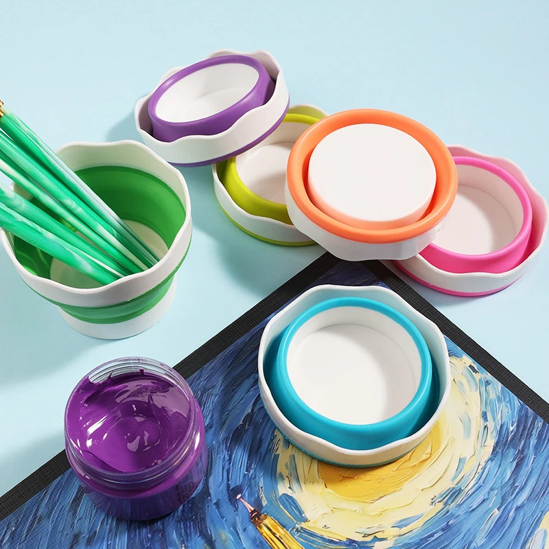 Silicone Folding Mini Bucket for Washing Painting Brush Watercolor Drawing Tools Paint Pallette