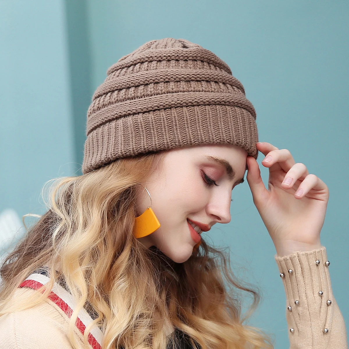 25 Color Knitted Beanies Hat Cap Skully Trendy Warm Chunky Soft Stretch Cable Knit Winter Hat For Women Fashion Gift 2
