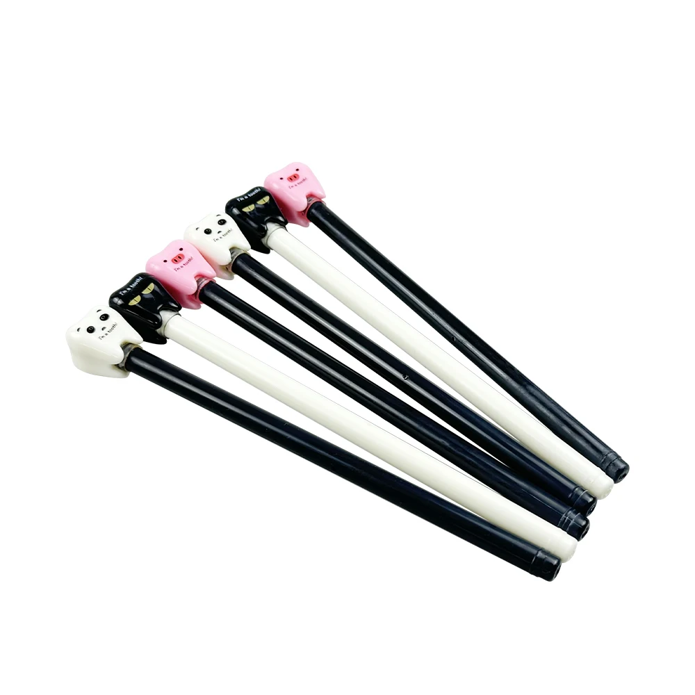 6pcs 시그니처 펜 귀여운 치아 테마 블랙 젤 펜 부드러운 잉크 필러 펜 치과 사무용품