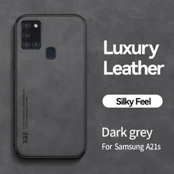 Car Magnetic Holder Leather Phone Case with Soft Frame and Protective Back Cover - Galaxy A21S (Dark grey)