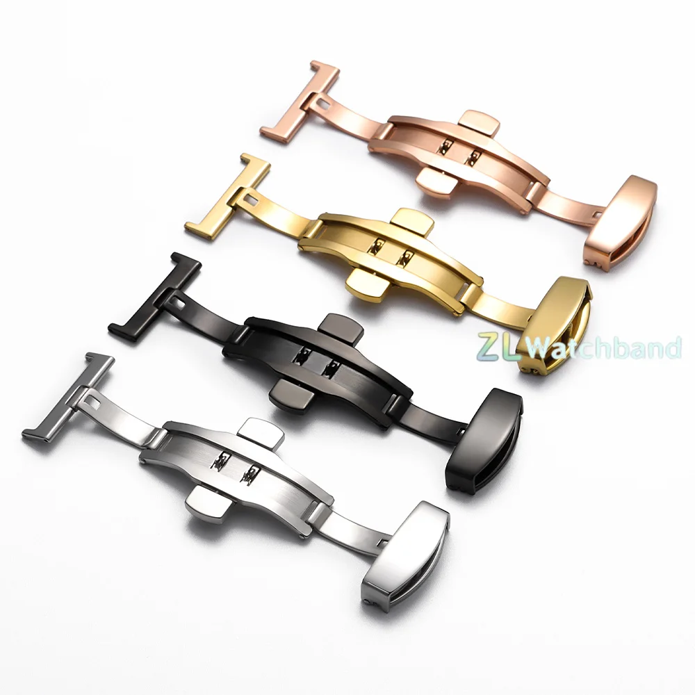 Elegant Stainless Steel Butterfly Clasp Watch Band Strap with Double Click Deployment - Various Sizes Available