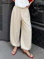 Pantalon ample en coton pour femme, style Aladdin, bleu marine, taille élastique, coupe lanterne, pantalon harem court 4