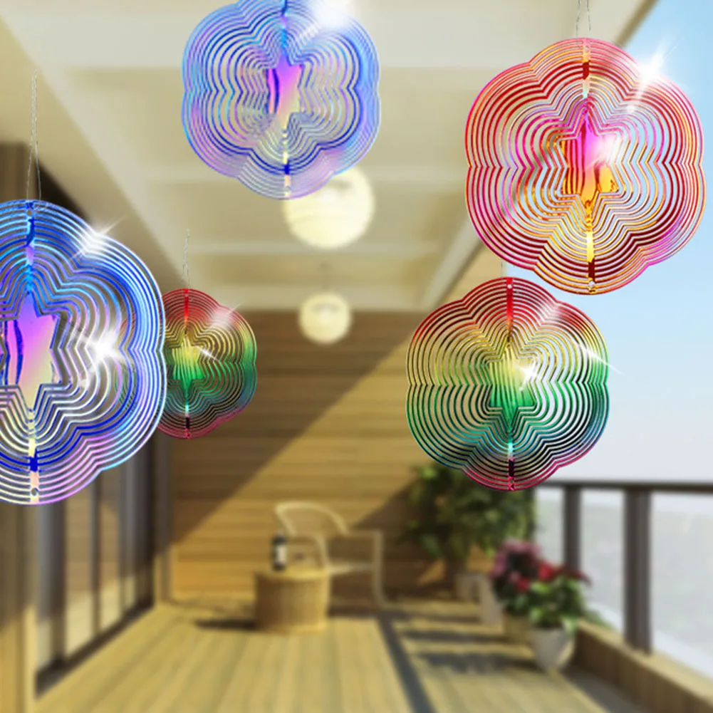 ABS Hexagonal Wind Spinner 20.1*20.1cm Colorful 3D Bird Repelling Wind Chime Household Garden Balcony Decoration Parts 1pcs outdoor wind chimes solar wind spinner