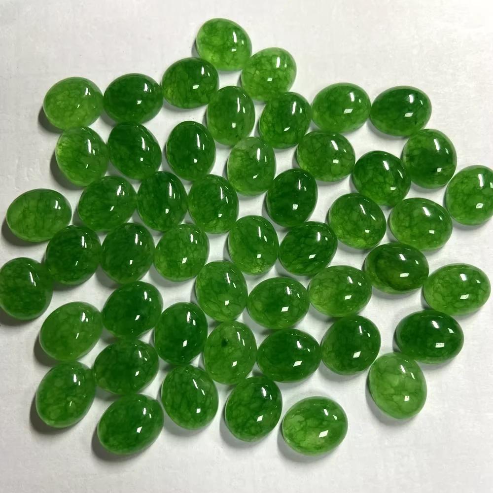Meisidian Hot Sale Flat Bottom Oval Cabochon 10x12mm Original Natural Jade Gemstone