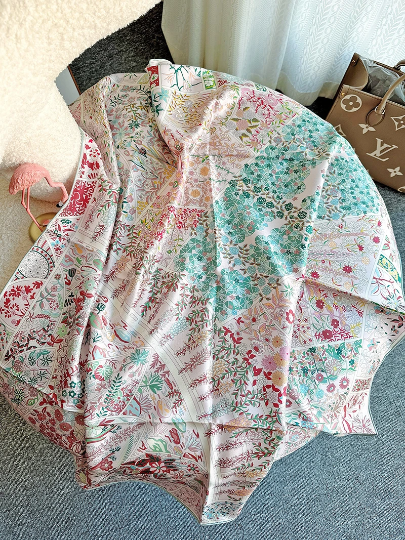 Loral Garden Scarf Small Floral Scarf Pink Woman Neck Hijab For Girl Summer Head Handkerchief For Hair Silk100