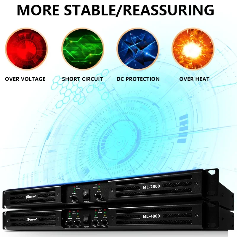 FUHAM ML2800 디지털 파워 앰프 2x1100W 8Ω 2/4 채널 전문가용 DJ 서브우퍼 스피커 파워 앰프 (스테이지용)