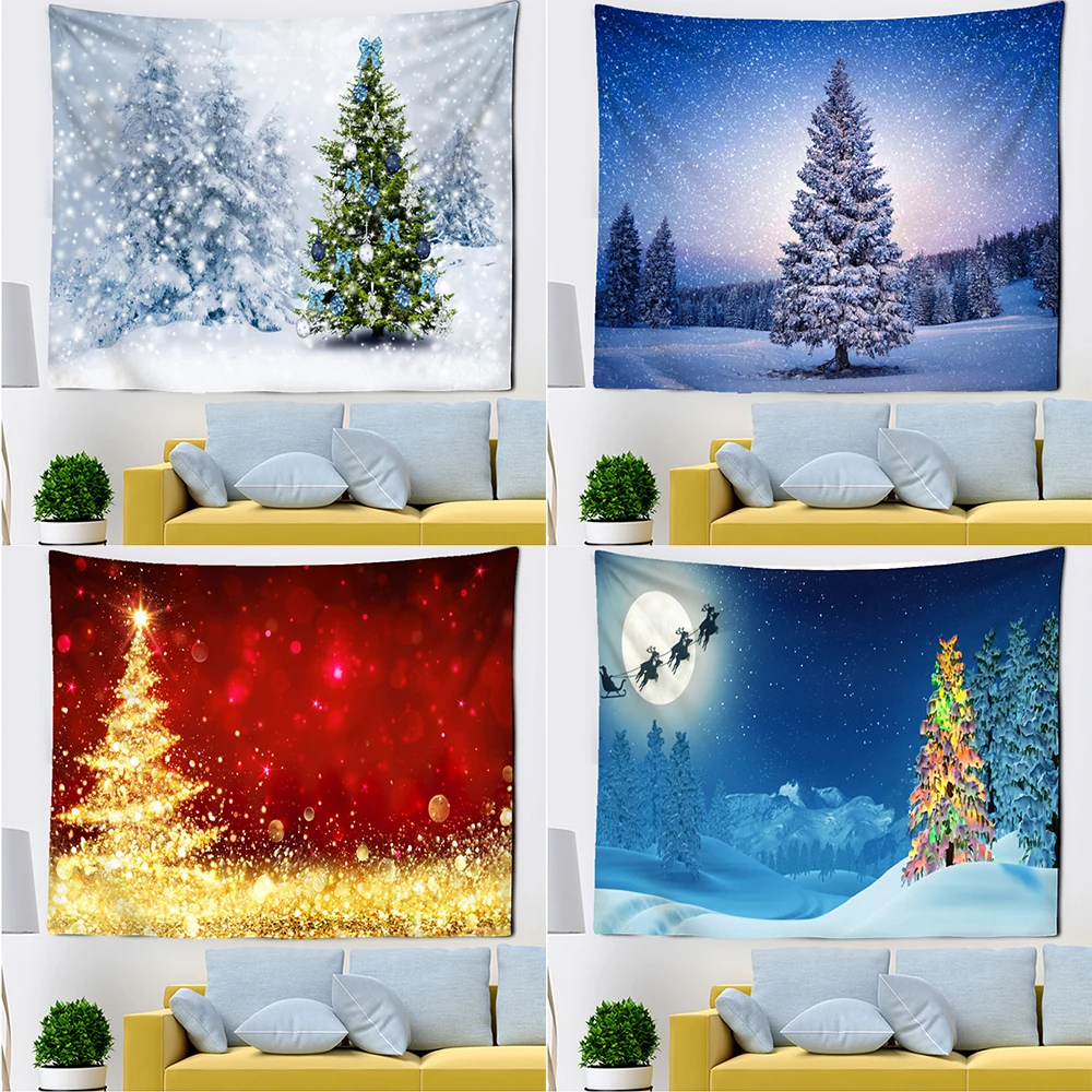 

Home Decor Tapestry Christmas Snow Tree Print Polyester Wall Hanging Room Background Fabric tapiz navideño