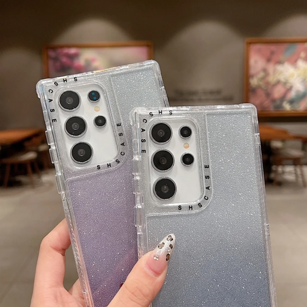 3 in 1 Clear Gradient Glitter Case with Full Logo Protection