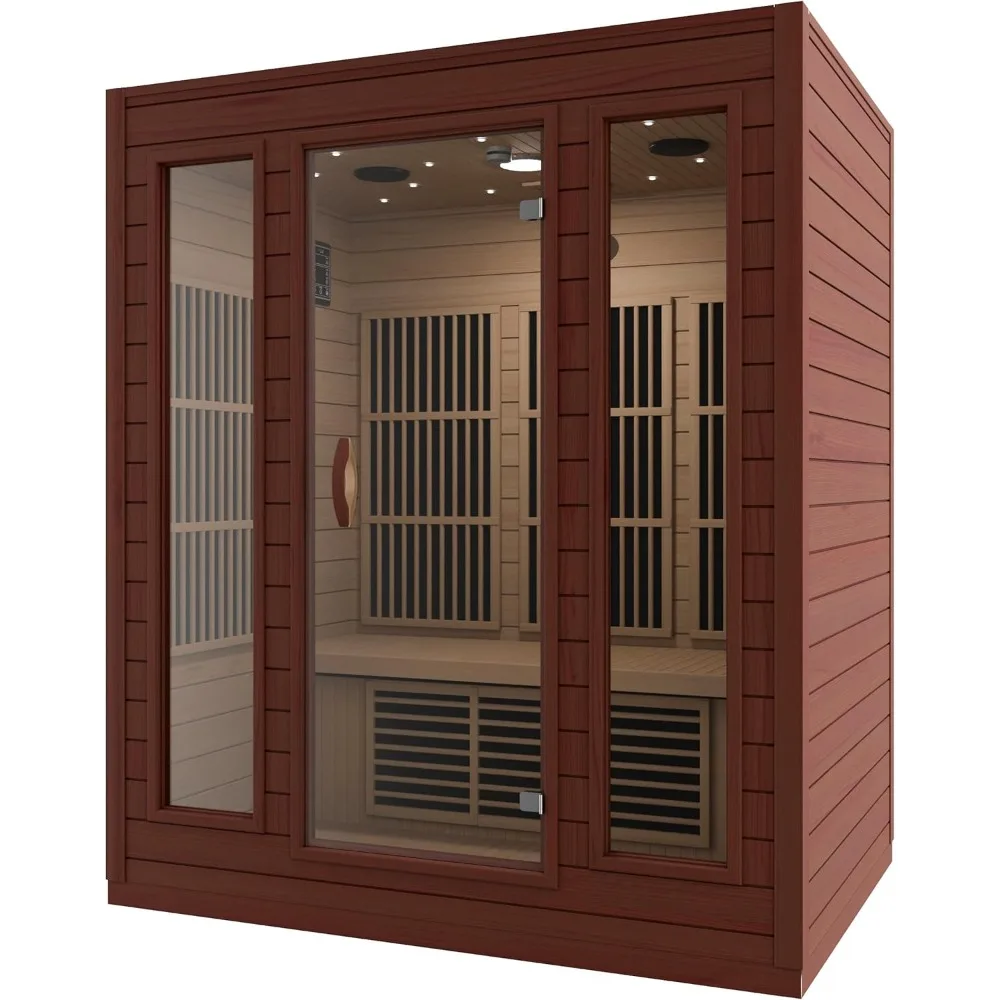 Home Sauna Room for 3 Person Hemlock Wooden Indoor Sauna Spa - Bluetooth Speaker, Heating Plate, Touch Control Panel Temperature 3