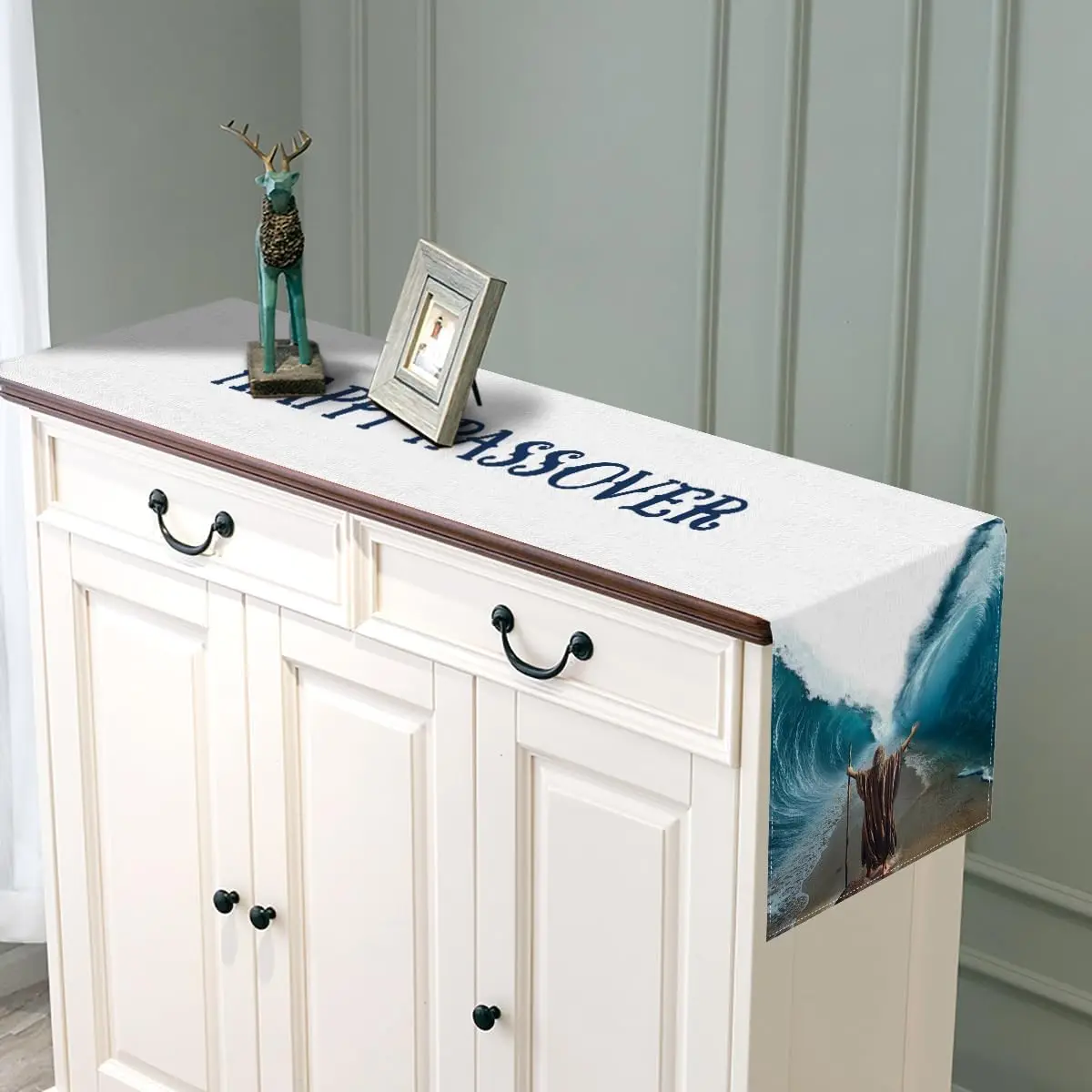 Happy Passover Linen Table Runner Dining Party Decor Moses Divided Parting The Red Sea Jewish Pesach Table Runners Party Decor 5