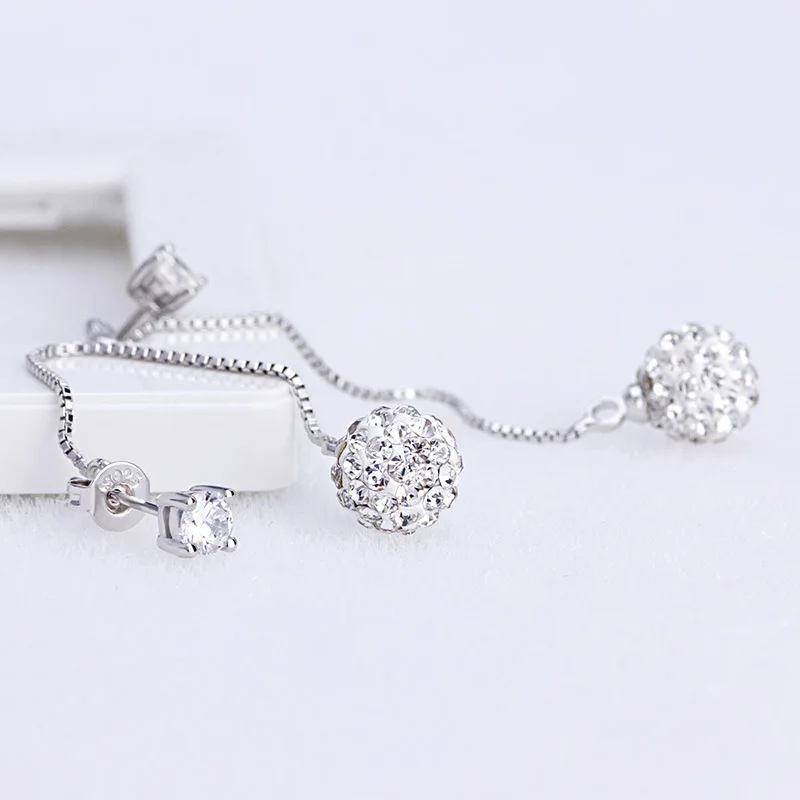 Fashion Shambhala Crystal 925 Silver Needle Ladies Long Tassel Drop Earrings Jewelry Birthday Gift Women drop earrings,dangle earrings,silver jewelry,crystal earrings,long earrings,crystal tassel earrings