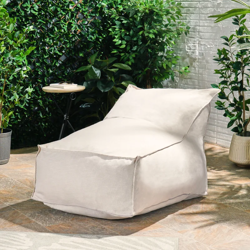 

Noble House Todd Outdoor Water Resistant Fabric Bean Bag Accent Lounger,Khakibag chair with filling bean bag sofa