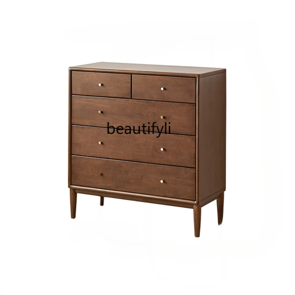 

Solid Wood Chest of Drawers Walnut Storage Locker Simple Floor Drawer Storage Side Cabinet