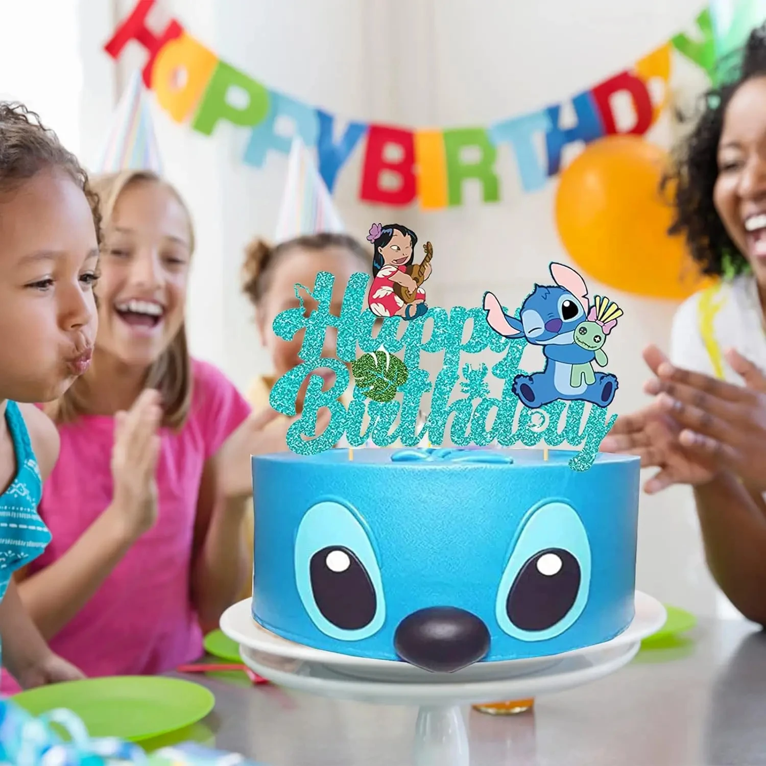 Lilo &Stitch Cake Topper Happy Birthday Cake Decor Cupcake Party Supplies for Kids Girls Birthday Baby Shower Cartoon Decoration