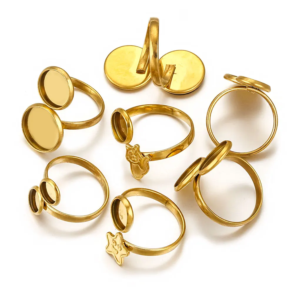 10 Stück Edelstahl vergoldet PVD Ring Einstellungen Cabochon Blanko Basen Sternform DIY Schmuckherstellung Material Teile Großhandel – Detail 6