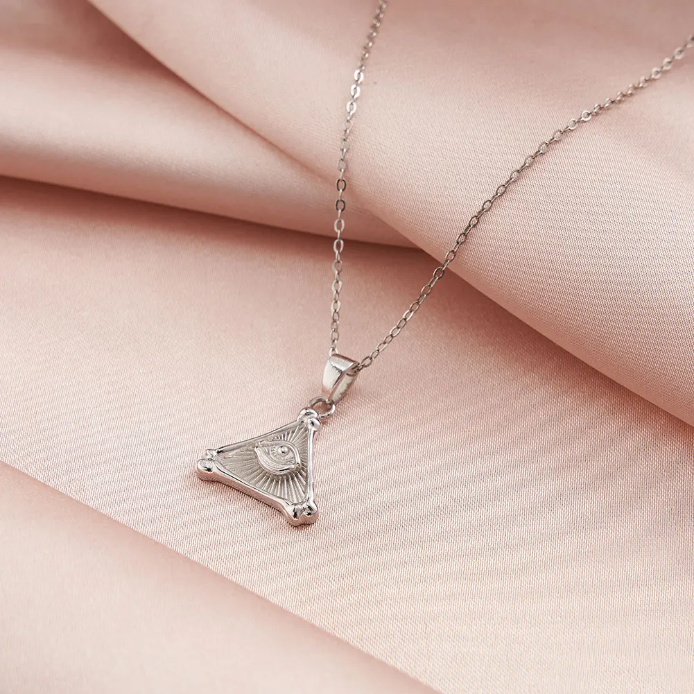925 Sterling Silver Triangle Devil's Eye Pendant Necklace – Trendy Vintage Charm Jewelry