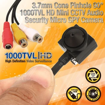 Uvusee CCTV 1/3 소니 CCD 1000TVL, 3.7mm 광각 HD 미니 보안 감시 오디오 카메라, 마이크 마이크 포함