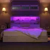 King Size Bed Frame with 51.2" Storage LED Bookcase Headboard, 4 Drawers & Charging Station, No Box Spring Needed, Noise Free 2