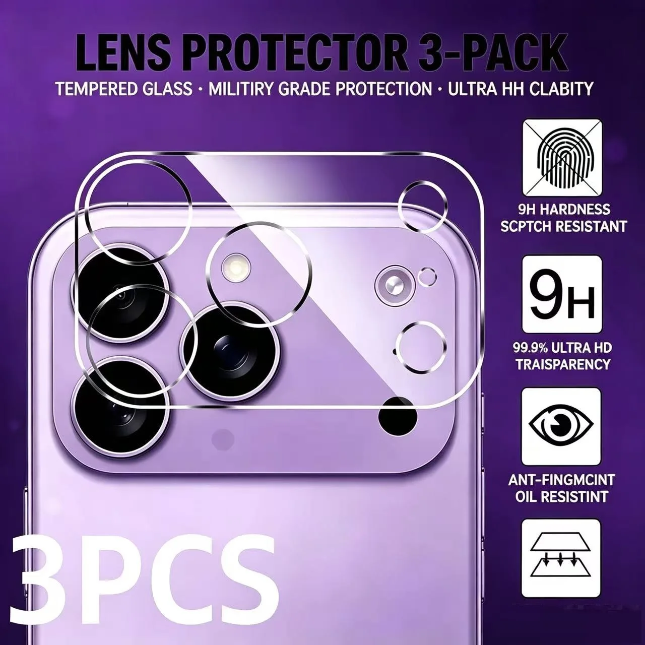 3-Pack HD Tempered Glass Camera Lens Screen Protectors