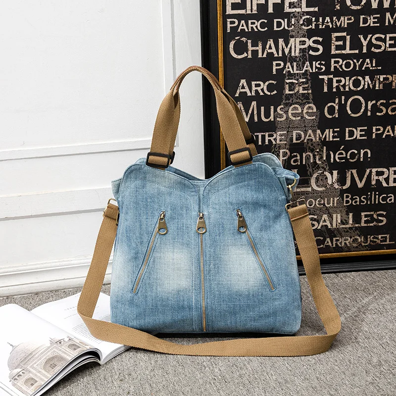 2023 Top Quality Women Denim Shoulder Bags Large Size Jeans Handbags Totes Casual Women Bags 2 Colors Drop Shipping