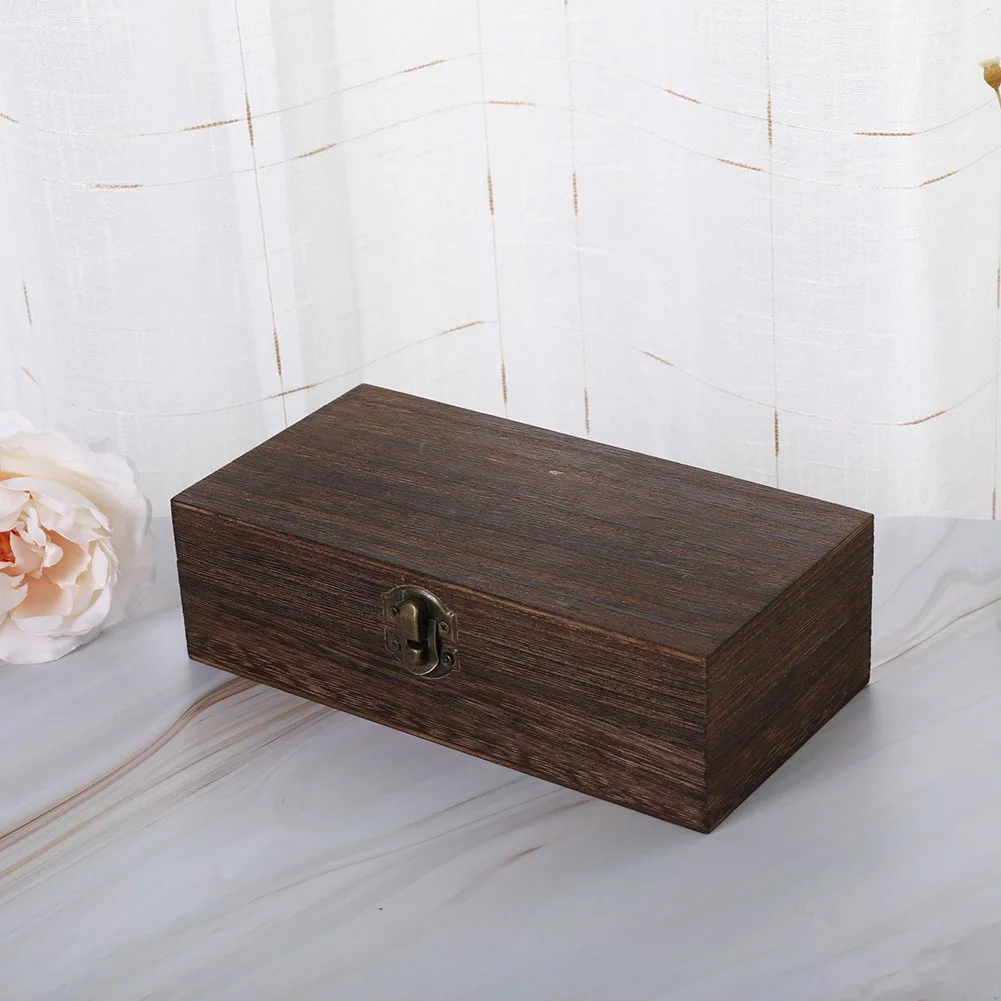 Description Picture 5 of item1pc Wooden Storage Box With Metal Retro Buckle Rectangular 20x10x6cm For Tea Coffee Beans Retro Buckle Clamshell Jewel Box