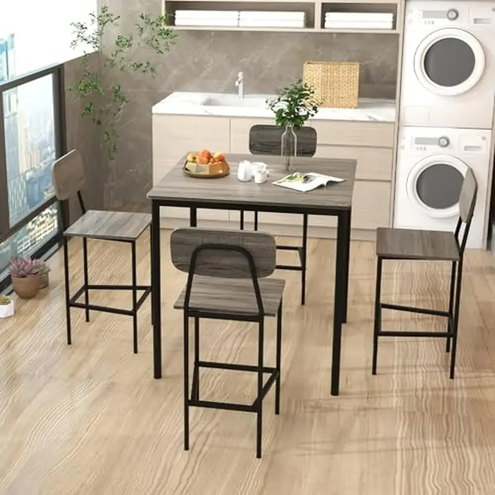 Bar Table Chair Modern 5-Piece Counter Height Dining Table Set Sturdy MDF & Steel Construction Space-Saving Design Ergonomic Backrest & Footrest