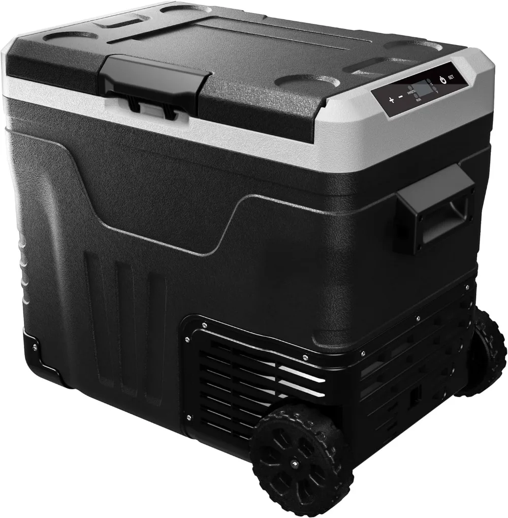 

12V Portable Refrigerator -4℉~68℉ 53 Quart(50L) Car Fridge Freezer 12V/24V DC 110-240V AC Wheels & 2 Baskets