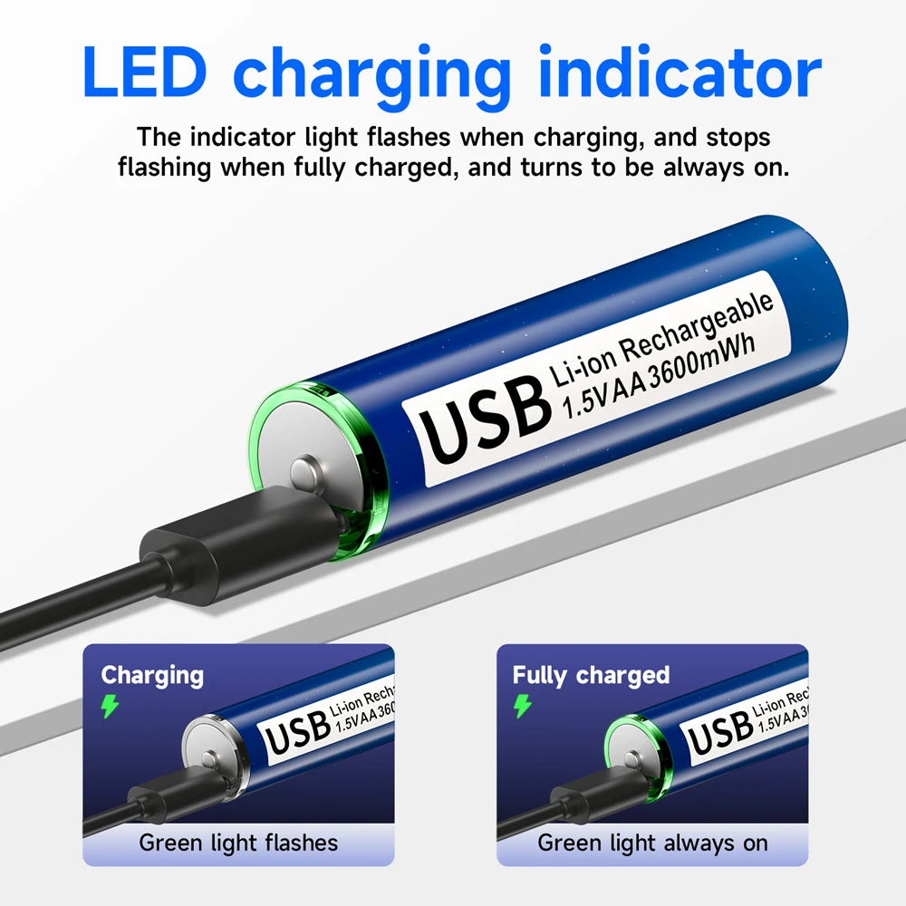 PALO 1.5V AA Li-Ion Battery 3600mWh Li-Polymer USB AA Rechargeable Lithium ion Batteries Batteri AA For Mouse Keyboard+USB Cable