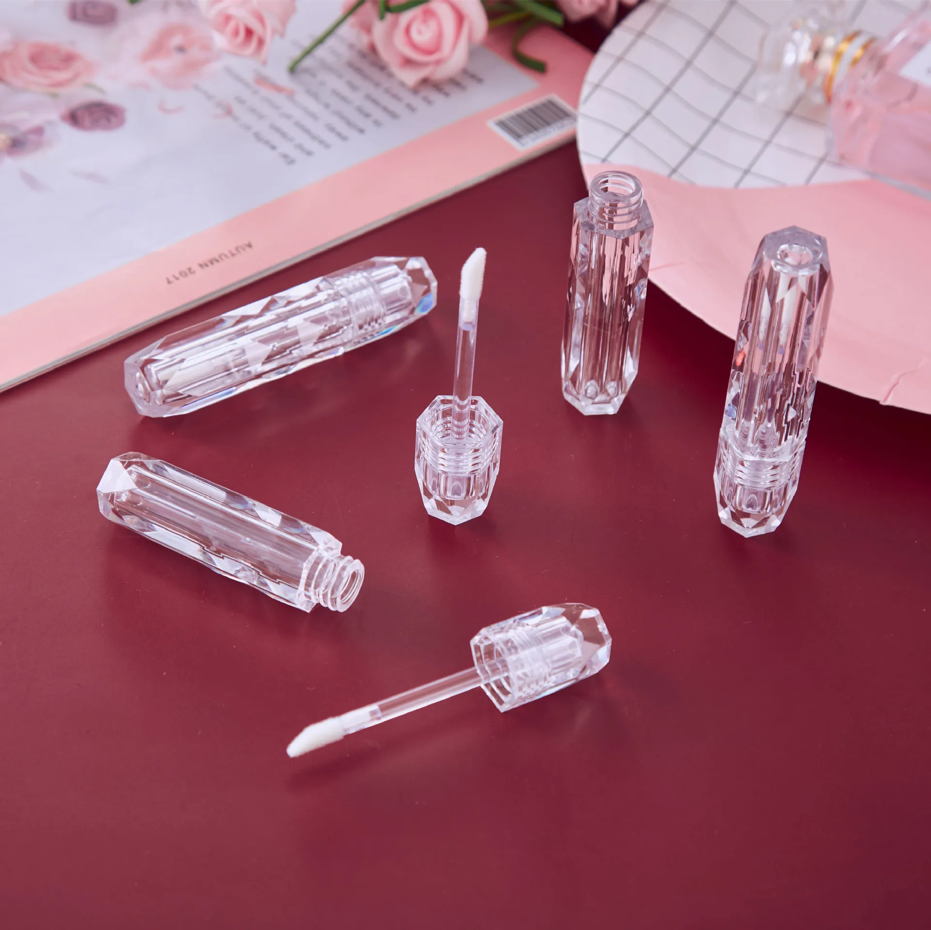 2.5ml Diamond Clear Plastic Lip Gloss Empty Tube Cosmetic LipGloss Container Packaging wholesale 57x37mm loose diamond display storage box clear gemstone organizer 40x40mm gem packaging box pendant display tray case