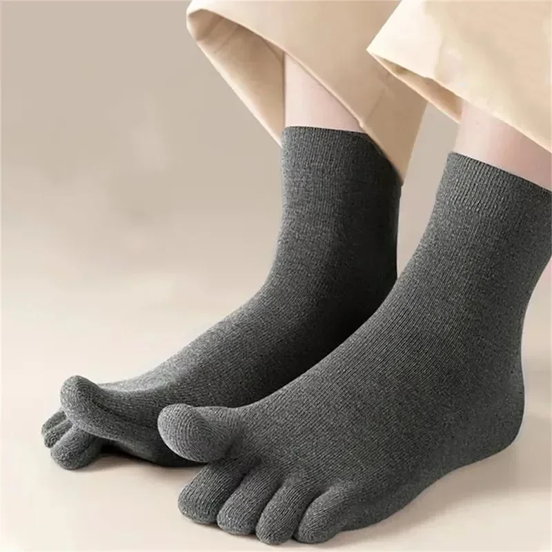 

Sock Cotton Men Split Tube Toe Five Mid Solid 5pair Superior Breathable Sweat-aborbed Sport Fingers Seamel