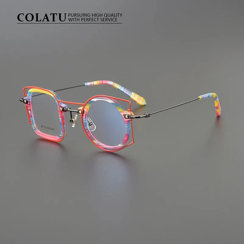 

One Side Round Personality Glasses Frame Ultra Light Foreign Retro Color Matching Men Women Myopia Anti-blue Optical Eyeglasses