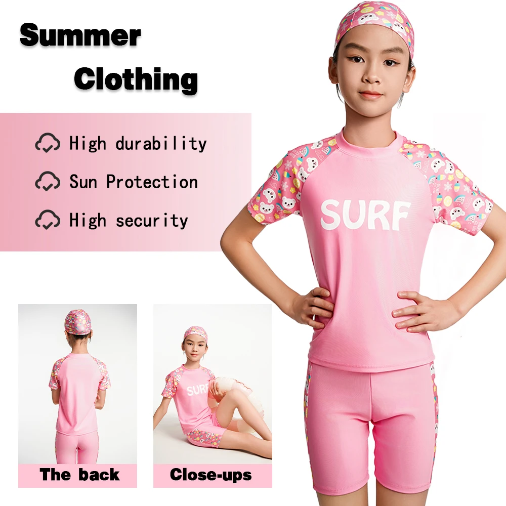 1pc Childrens Swimsuit Girls Split Short Sleeve Medium Children Cartoon Cute Quick Drying Swimsuit Set Child Two-Piece Suits