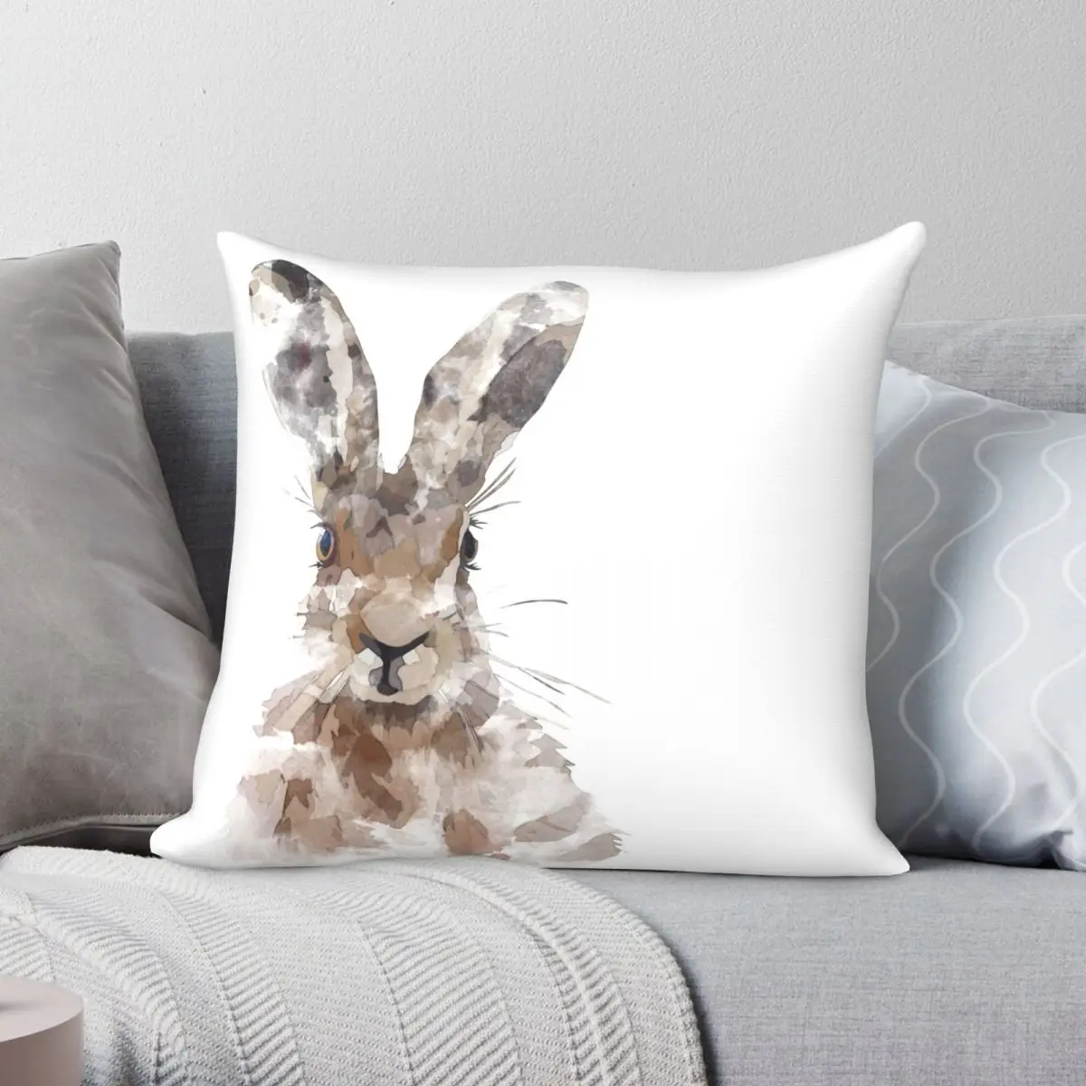 

Watercolour Hare Pillowcase Polyester Linen Velvet Creative Zip Decor Pillow Case Home Cushion Case