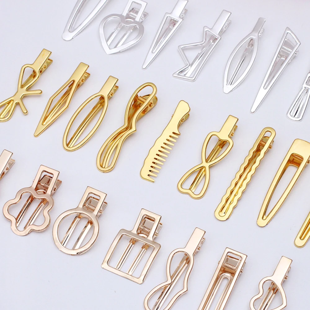 REGELIN 10pcs KC/골드/실버 구리 헤어 쥬얼리 설정 빈 기본 DIY 헤어 클립 헤어핀 자용 레트로 헤어 액세서리