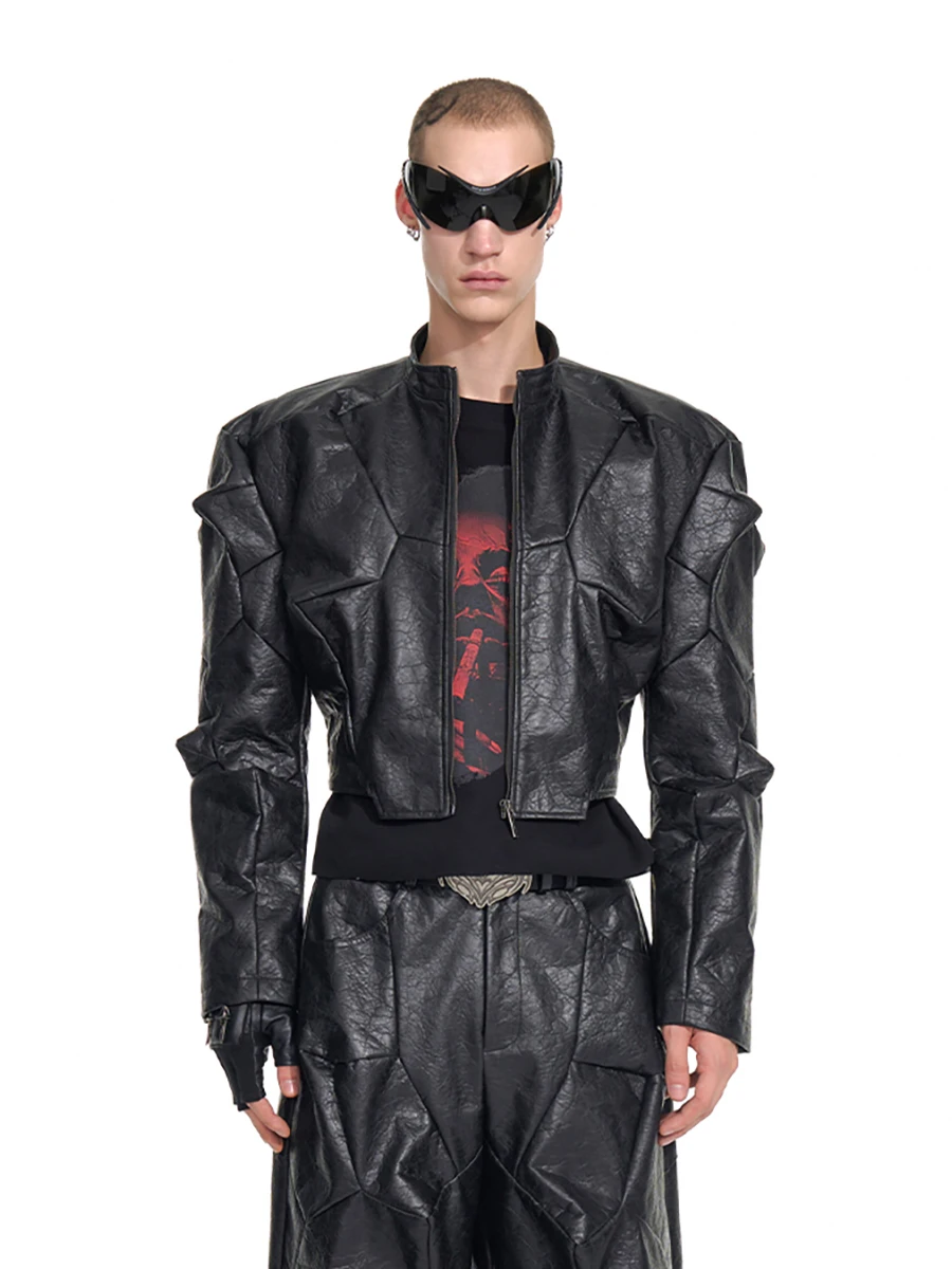 Mauroicardi Spring Autumn Cool Handsome Short Deconstruction Pu Leather Jacket Men Luxury Designer Punk Style Clothes Streetwear