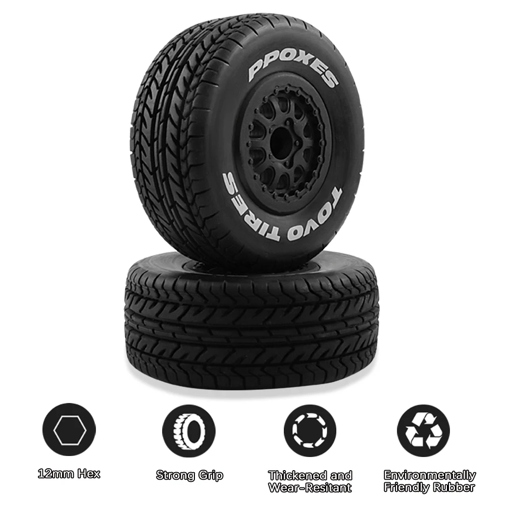 Pneus RC 1/10 115mm Caoutchouc pour Traxxas Slash Arrma Senton - 2 Pièces Noir