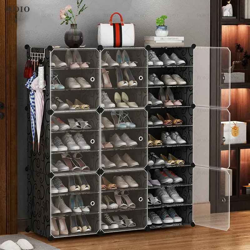 DIY Modular Shoe Rack Large Capacity Dustproof Waterproof Boots Shoes Organizer Saving Space Stackable Shoe Cabinet with Door