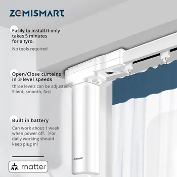 Zemismart Matter Over Thread Smart Slide Curtain with Splicing Track Motorized Support Google Home Smartthings APP Control 1
