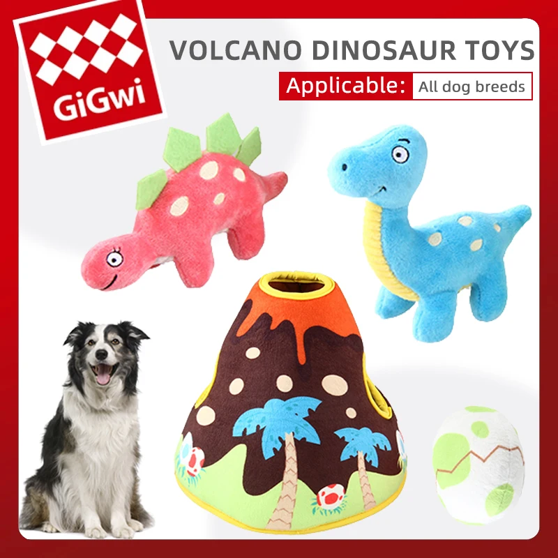 

GiGwi 4PCS Pets Dog Dinosaur Island Series Plush Toys Sound Chewing Interactive Ball Bite Resistant Dogs Toy Pet Training