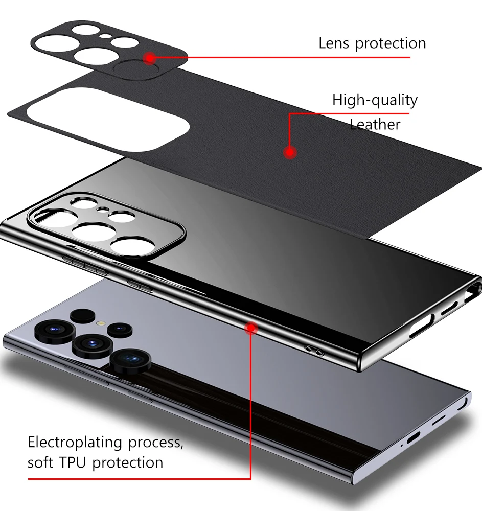 Luxury Leather Phone Case with Soft Plating and 360° Shockproof Full Protection