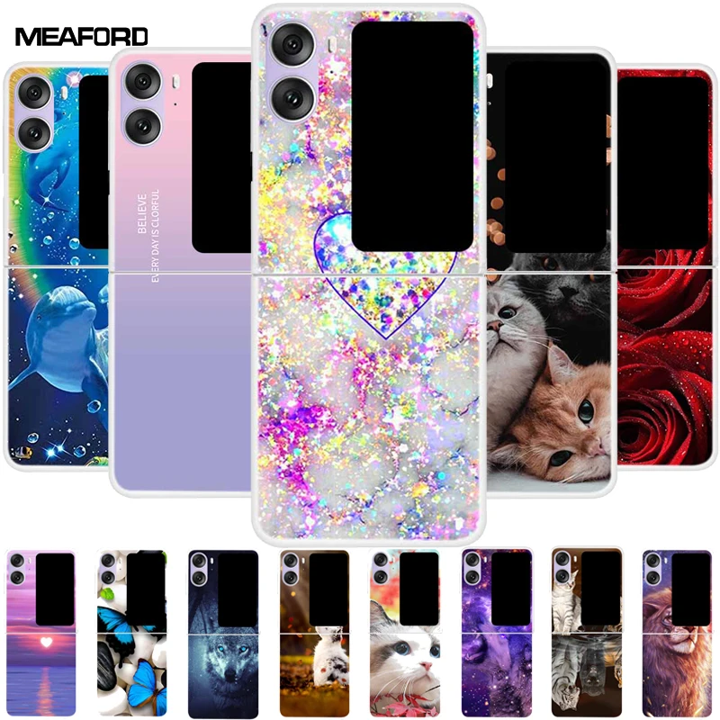Per Oppo Find N2 Flip Case Clear Hard Tpu Painted Cat Back Cover Per Oppo Find N 2 Flip Phone Custodie 6.8 "Fundas Bumper Coques