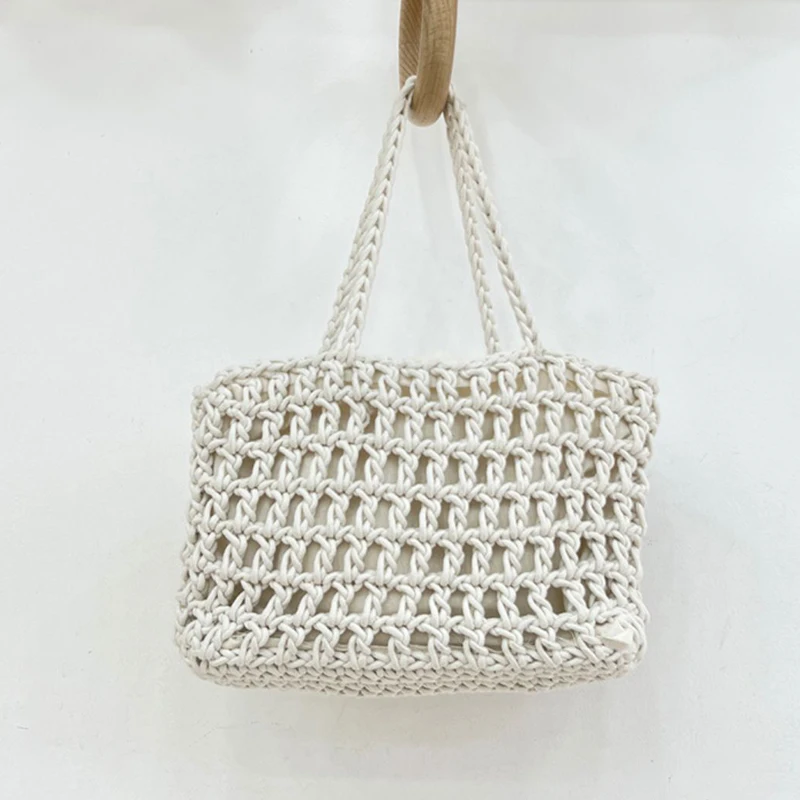 thumbnail image 1 of Bolsos de mano casuales de playa, bolsos de diseñador de lujo y carteras para mujer, novedad de 2023, en tejido de crochet artificial de nailon con cierre de cordón, 1 of 5