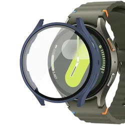 Matte Hard PC Case with Tempered Glass Screen Protector - Full Protective Cover Bumper for Galaxy Watch4 5 40mm (Midnight Blue)