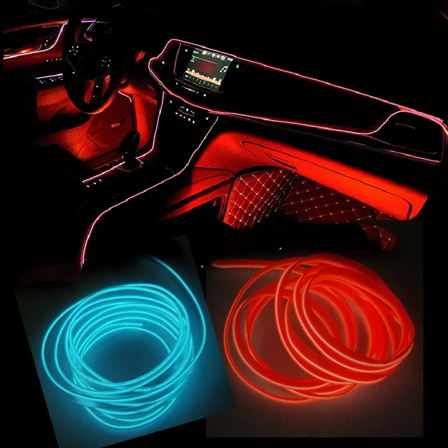 Luces interiores de coche, tira de luces LED de neón flexibles, decoración  de puerta de salpicadero, 1M, 3M, 5M - AliExpress