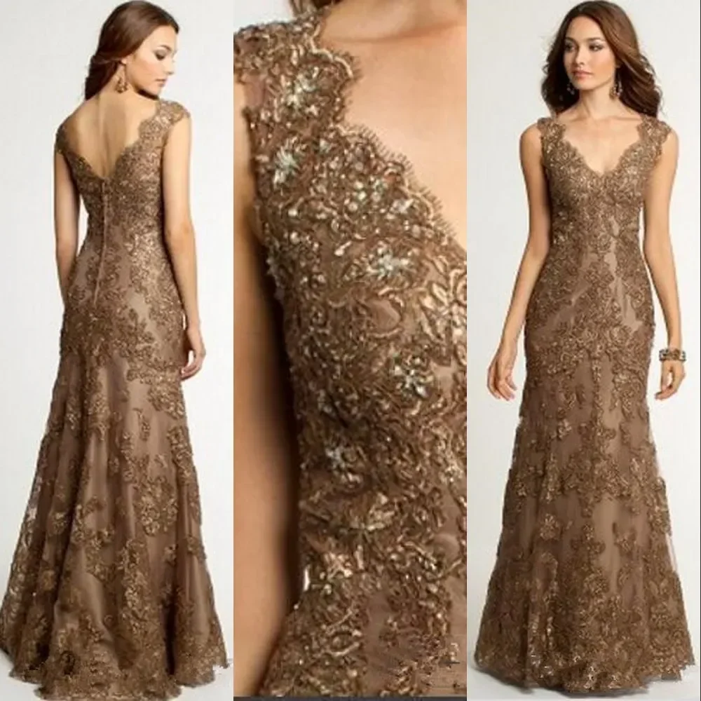 Mermaid Trumpet V Neck Lace Appliques Crystal Beaded Mother of the Bride Dress Formal Party Wedding mother bride dresses women party dresses