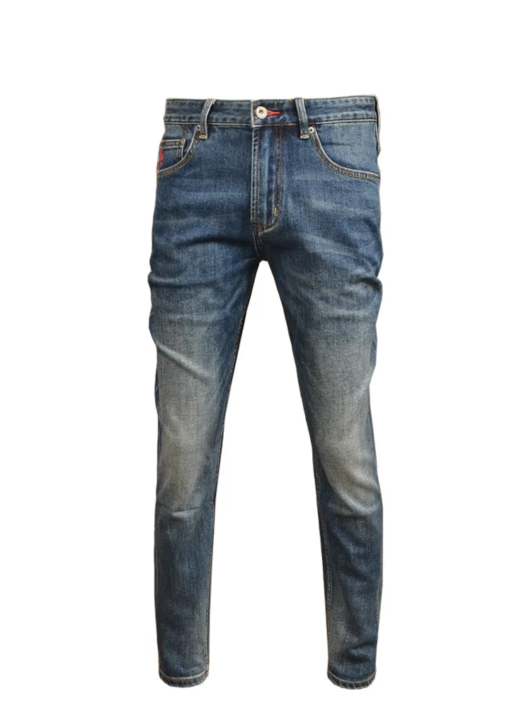Retro Blue Jeans Autumn Men's Simple Classic Stretch Slim Fit Skinny High-End Korean Style Versatile Casual Men's Pants