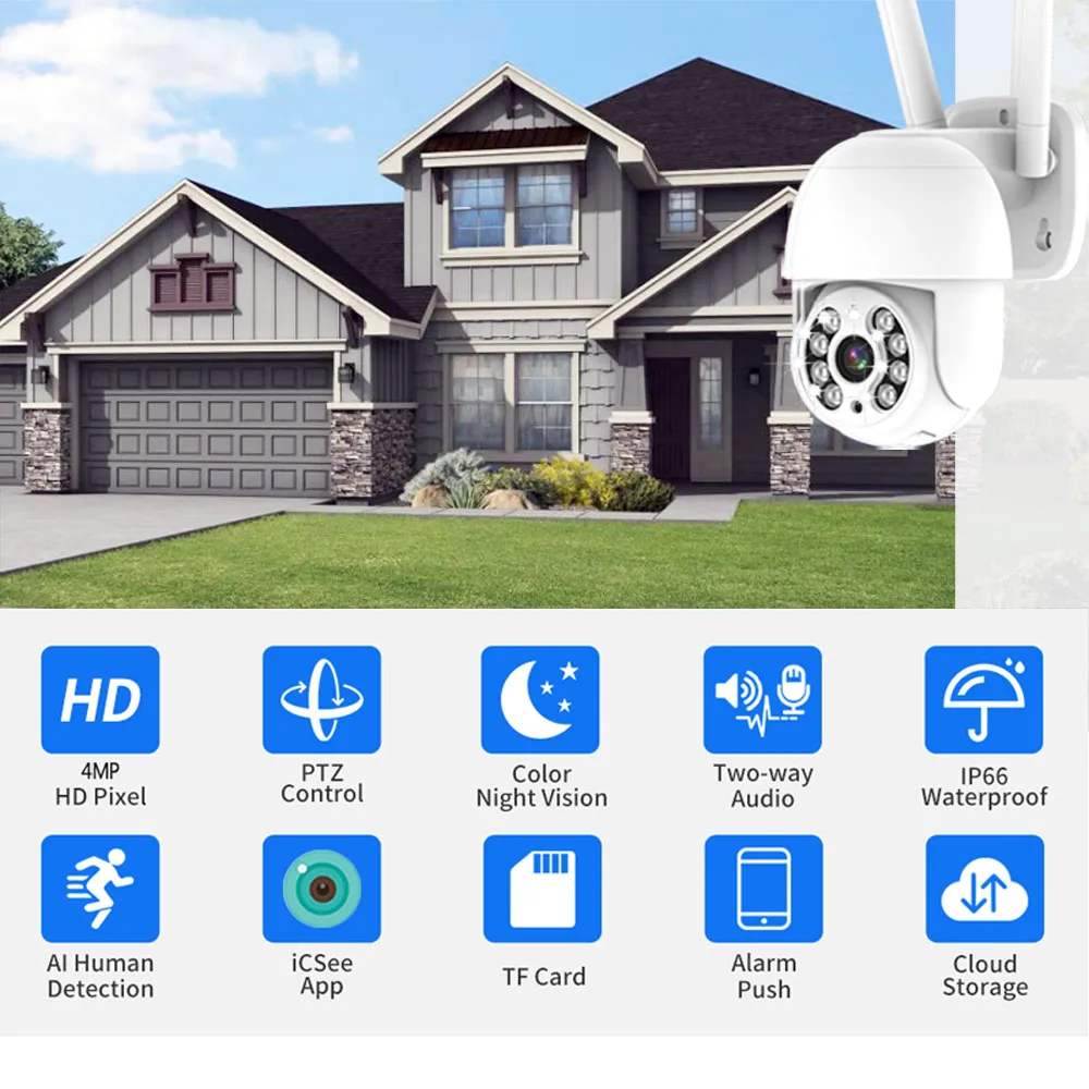 

IP Camera WiFi Outdoor PTZ Cam 4MP HD Video Surveillance Wireless Smart Home 1080P Auto Tracking 4K Secuity Monitor Cameras